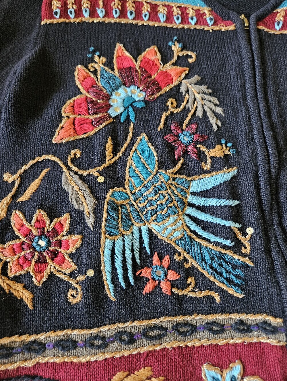 Vintage Carole Little Embroidered Knitwear Zip Cardigan - Size L - Picture 8 of 12